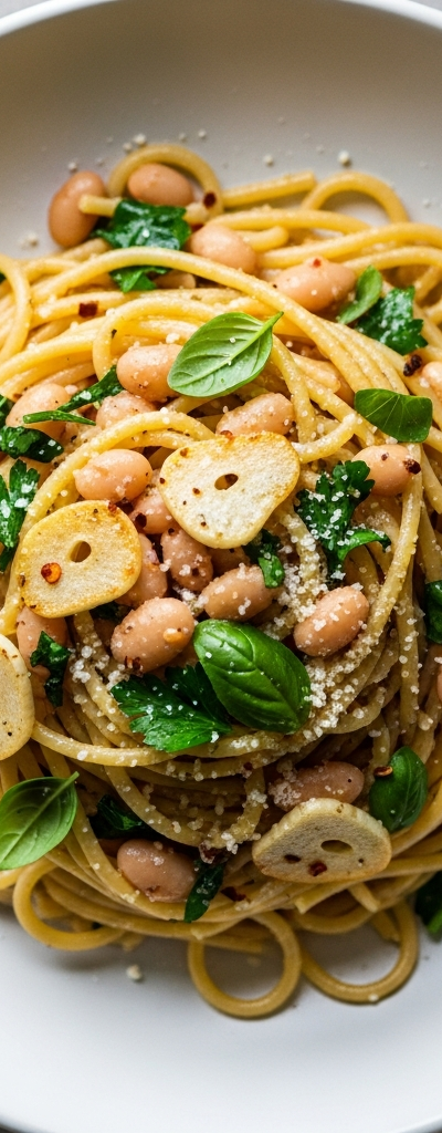 Budget Garlic and Herb Pasta with White Beans