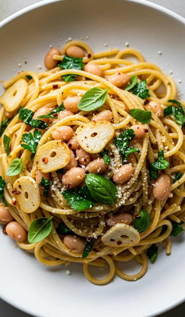 Budget Garlic and Herb Pasta with White Beans