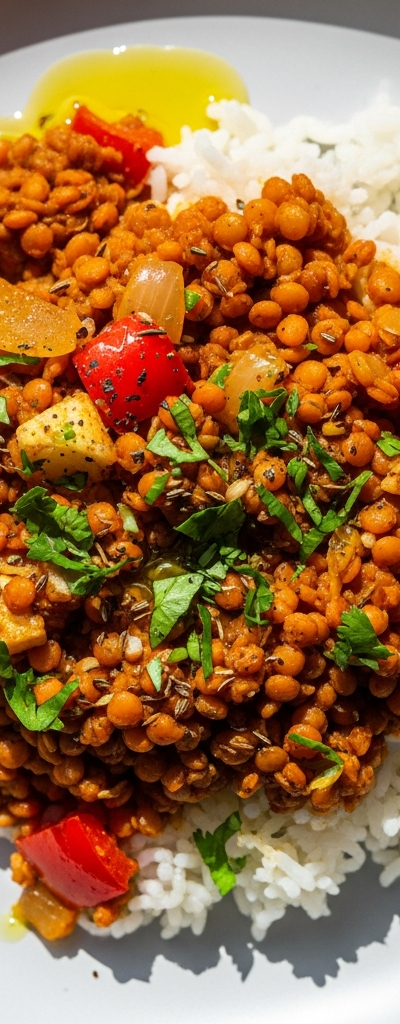 Spicy Lentil Rice Skillet