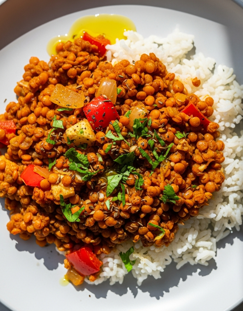 Spicy Lentil Rice Skillet