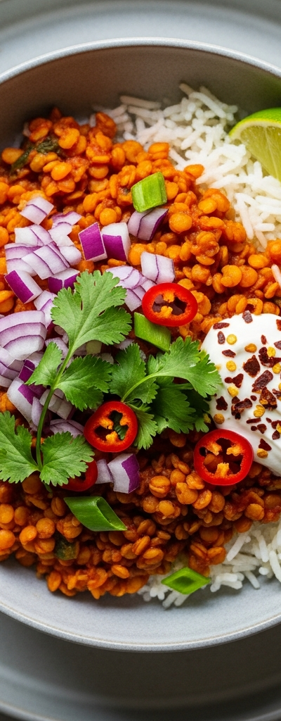 Spicy Lentil Rice Bowl
