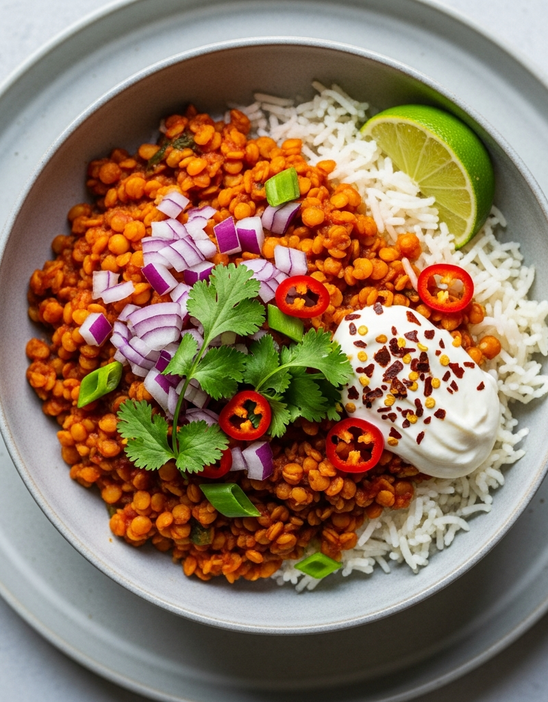 Spicy Lentil Rice Bowl
