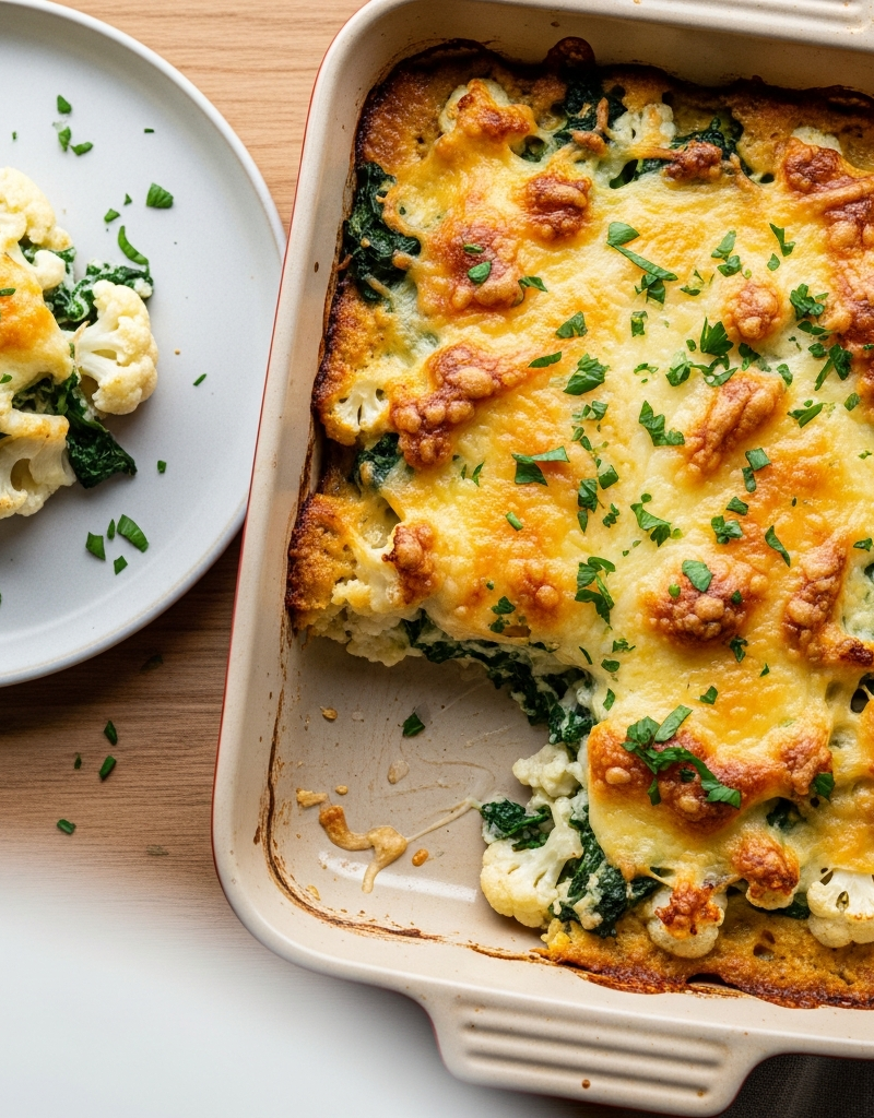 Cheesy Cauliflower and Spinach Bake