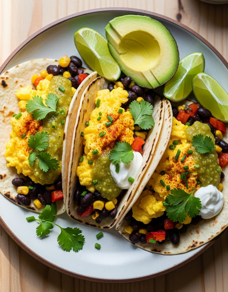 Quick Breakfast Egg and Bean Tacos