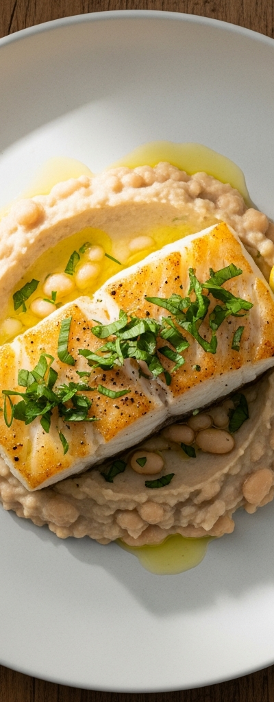 Baked Cod with Mashed White Beans