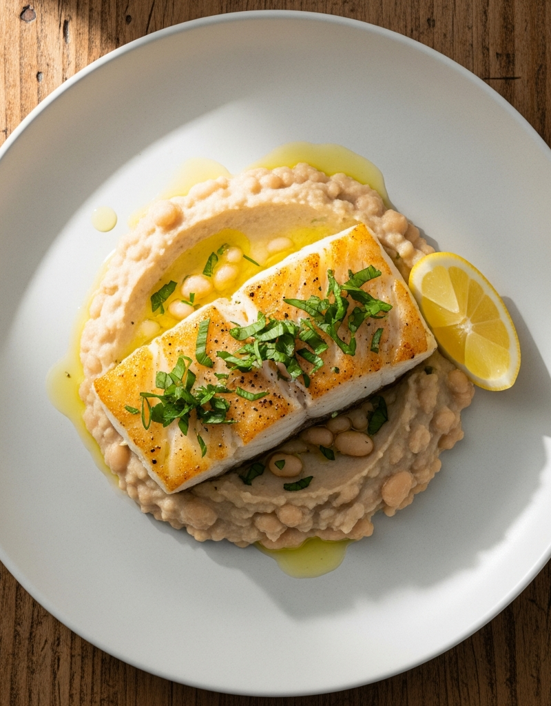 Baked Cod with Mashed White Beans
