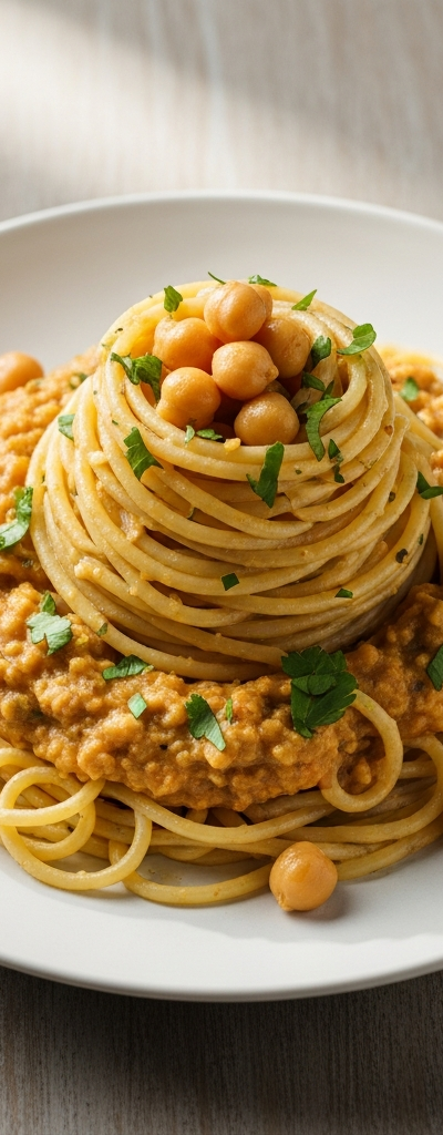 Spaghetti with Garlic Chickpea Sauce