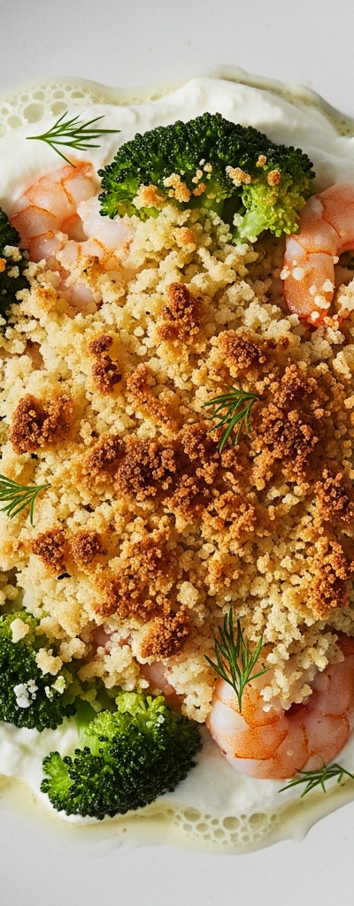 High Protein Shrimp and Broccoli Gratin