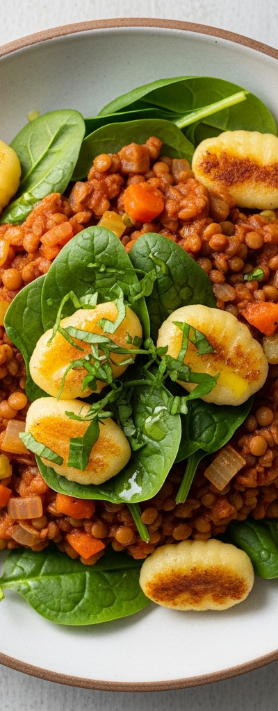 Lentil and Spinach Gnocchi Bowl
