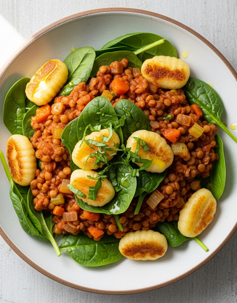 Lentil and Spinach Gnocchi Bowl
