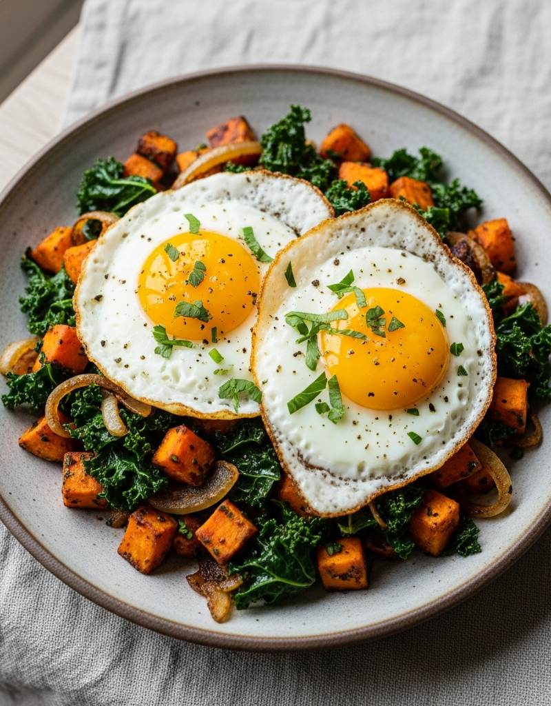 Sweet Potato and Kale Skillet Hash