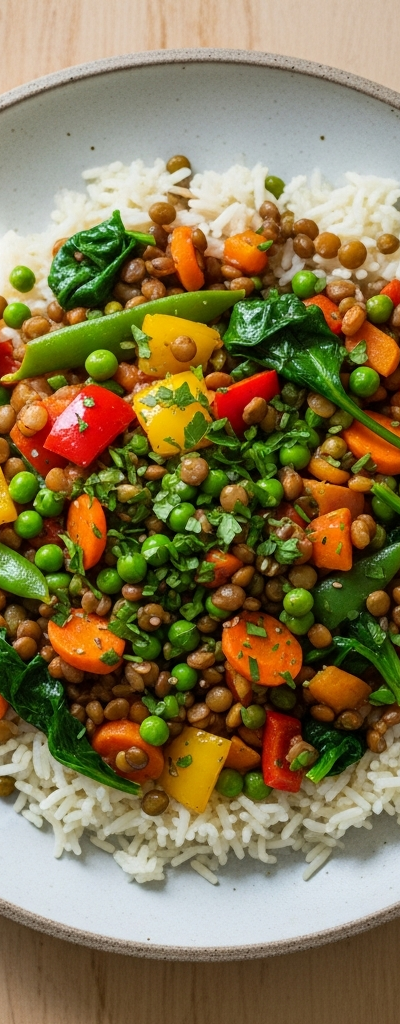 Vegan Lentil and Vegetable Rice Skillet