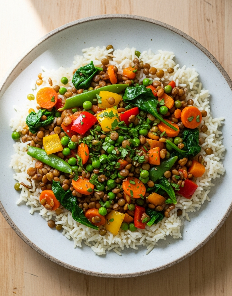 Vegan Lentil and Vegetable Rice Skillet