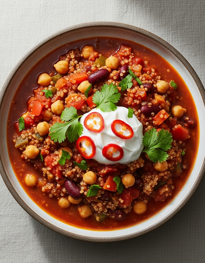 Chickpea and Quinoa Chili Bowl