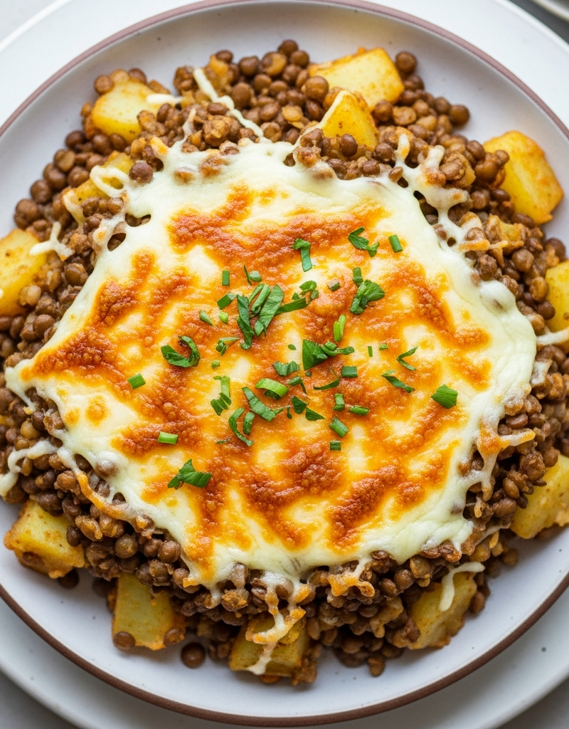 Cheesy Potato and Lentil Skillet