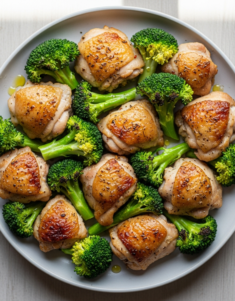 Oven-Baked Chicken Thigh Chunks with Broccoli