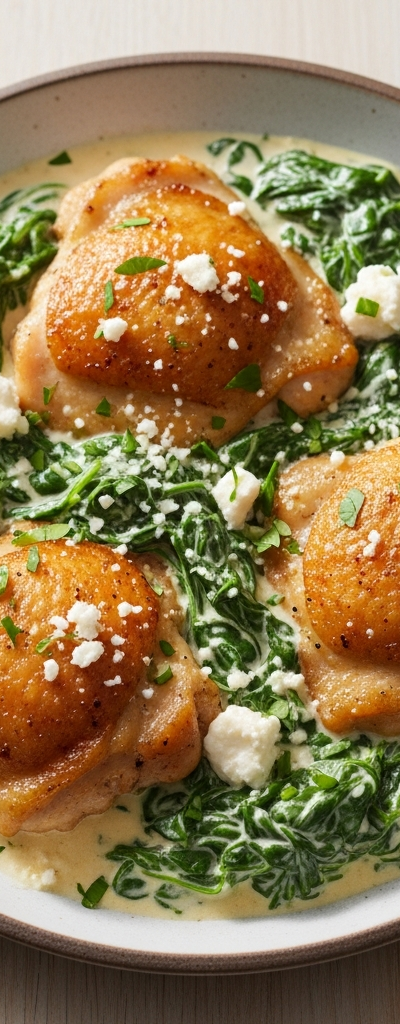 Keto Chicken Thigh Skillet with Creamy Spinach
