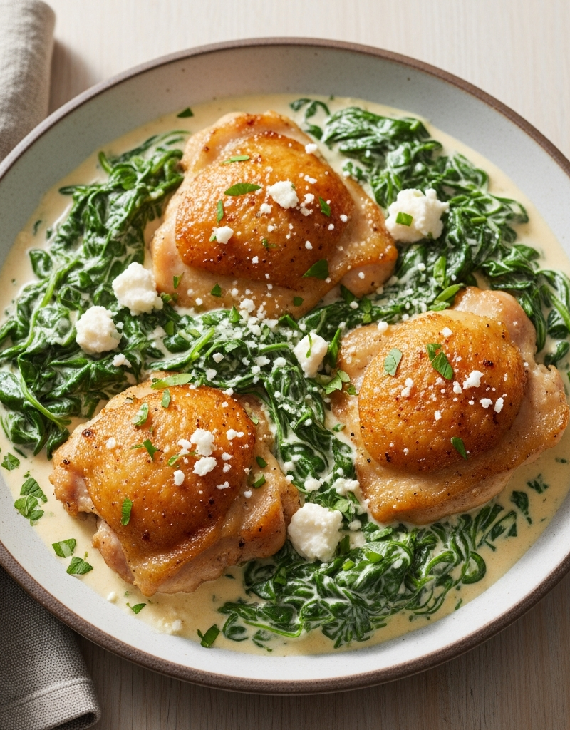 Keto Chicken Thigh Skillet with Creamy Spinach