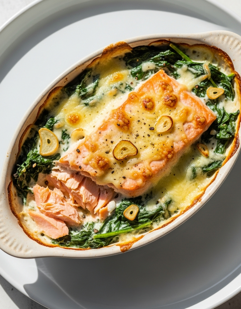 Keto Salmon and Spinach Gratin