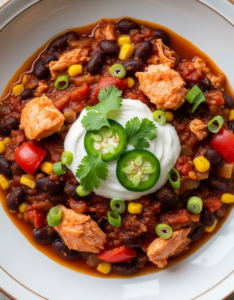 Spicy Salmon Black Bean Chili