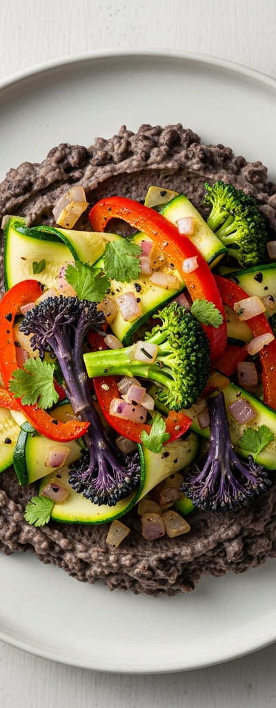 Spiced Black Bean Mash with Veggie Topping
