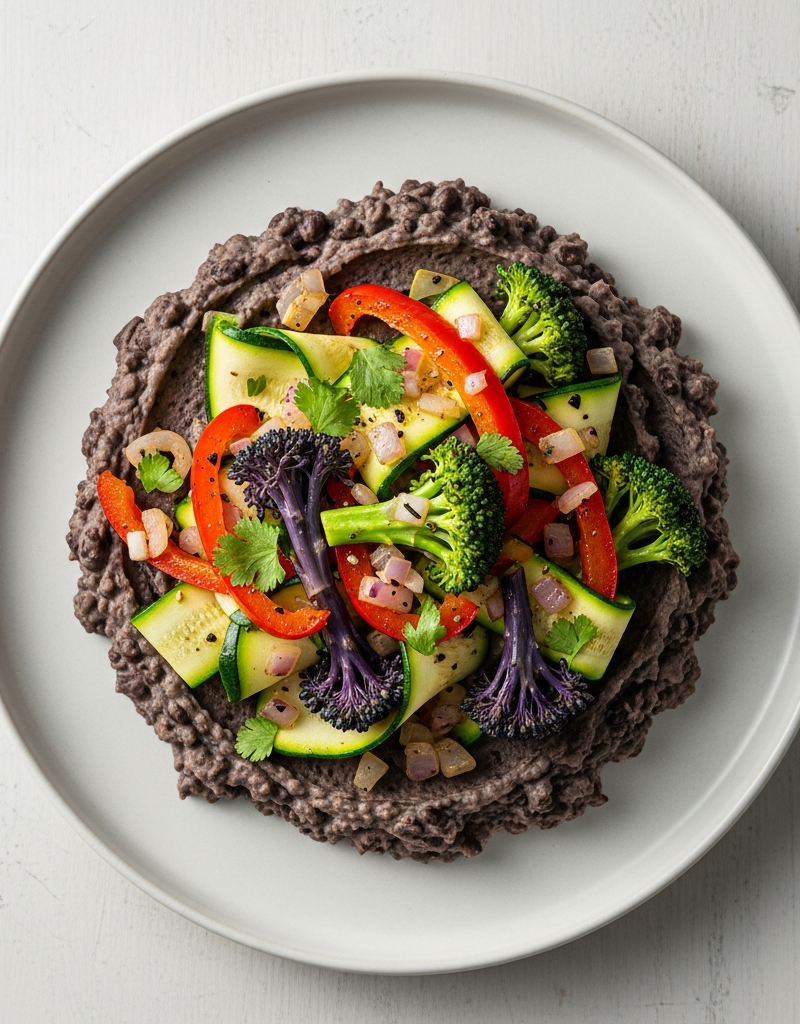 Spiced Black Bean Mash with Veggie Topping