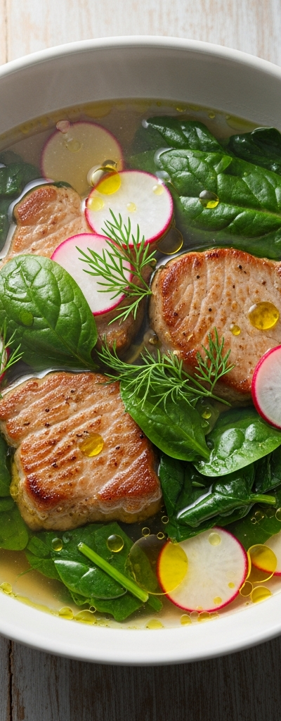 Hearty Pork Loin and Spinach Soup