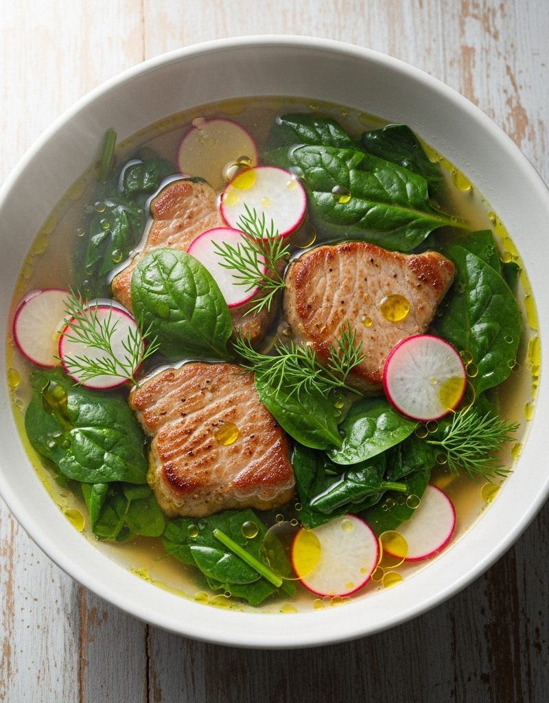 Hearty Pork Loin and Spinach Soup