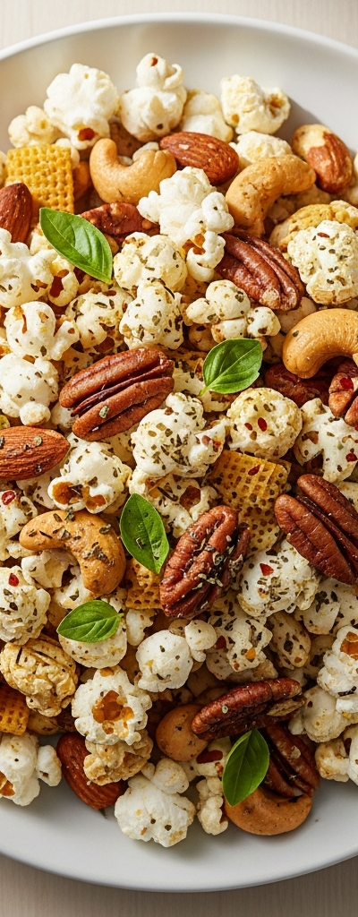 Spicy Herb Popcorn Snack Mix