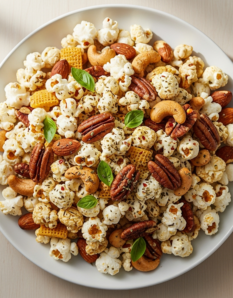 Spicy Herb Popcorn Snack Mix