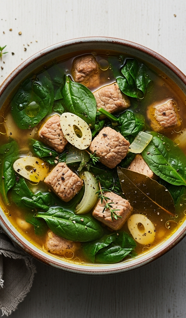 Hearty Pork and Spinach Soup