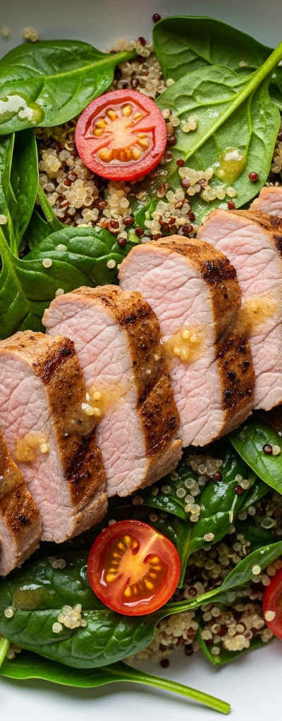 Pork Loin Grain Bowl with Spinach and Quinoa