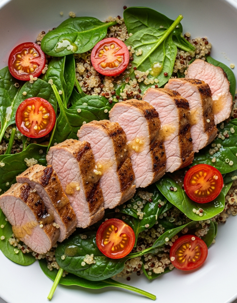 Pork Loin Grain Bowl with Spinach and Quinoa