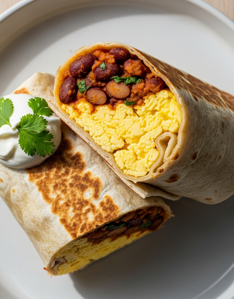 Scrambled Egg and Bean Breakfast Burritos