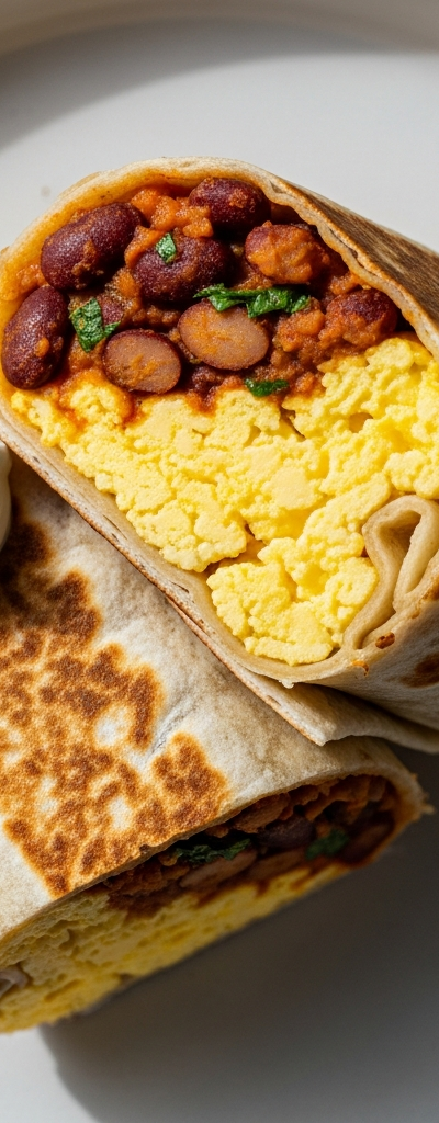 Scrambled Egg and Bean Breakfast Burritos