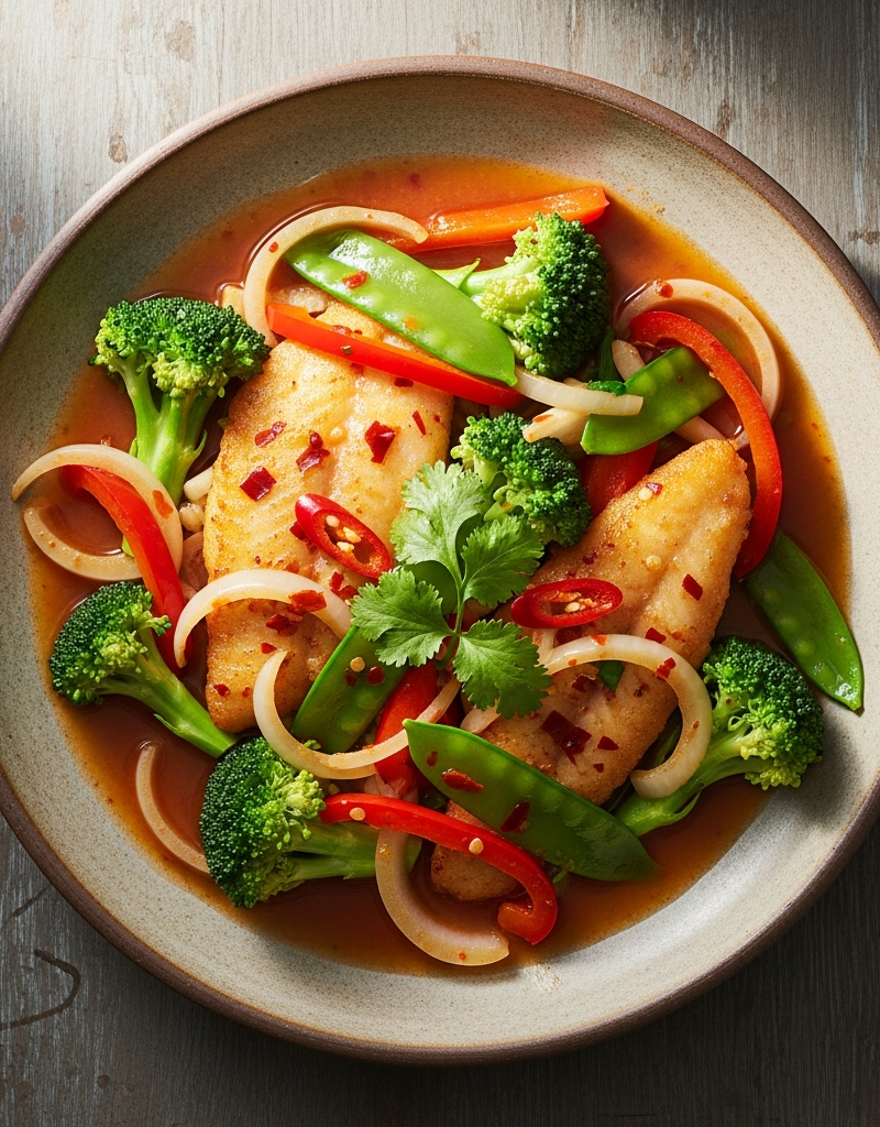 Spicy Tilapia Stir-Fry with Vegetables