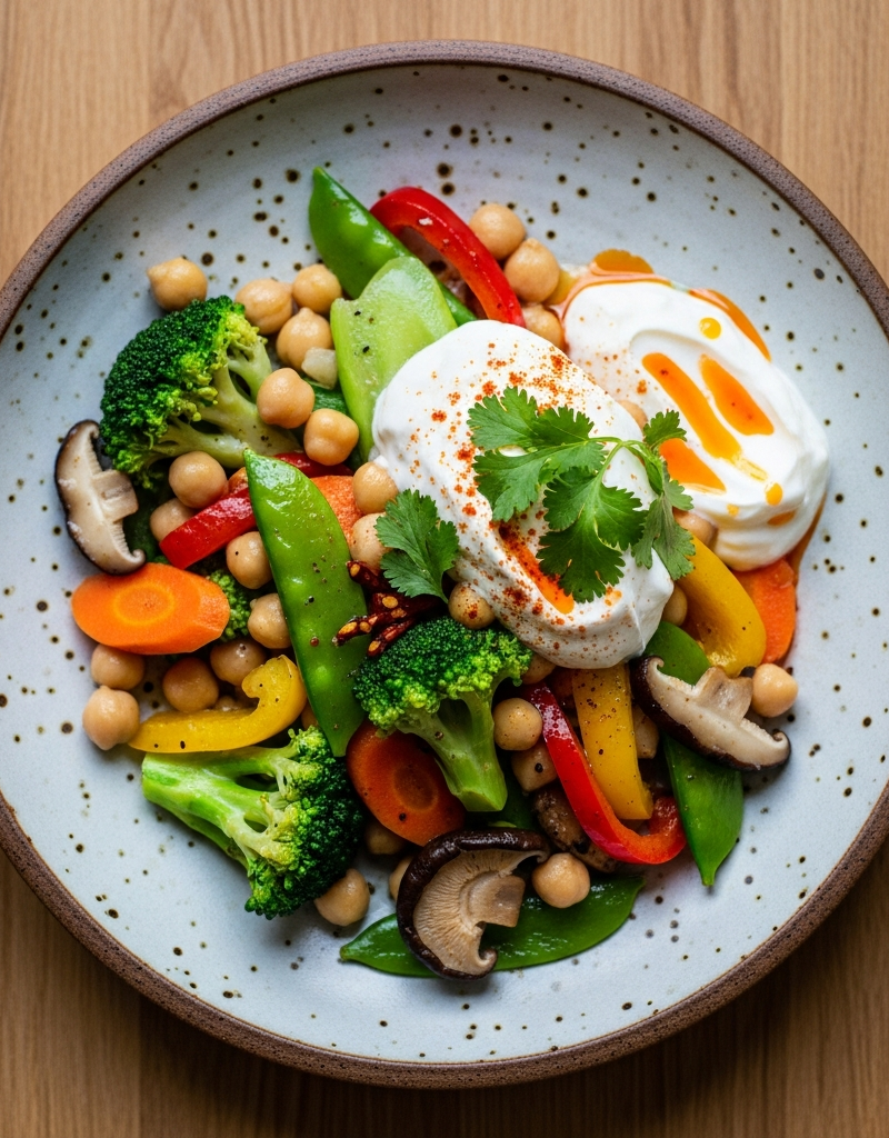Gut-Friendly Chickpea and Vegetable Stir-Fry with Yogurt