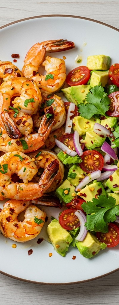 Garlic Butter Shrimp with Avocado Salad