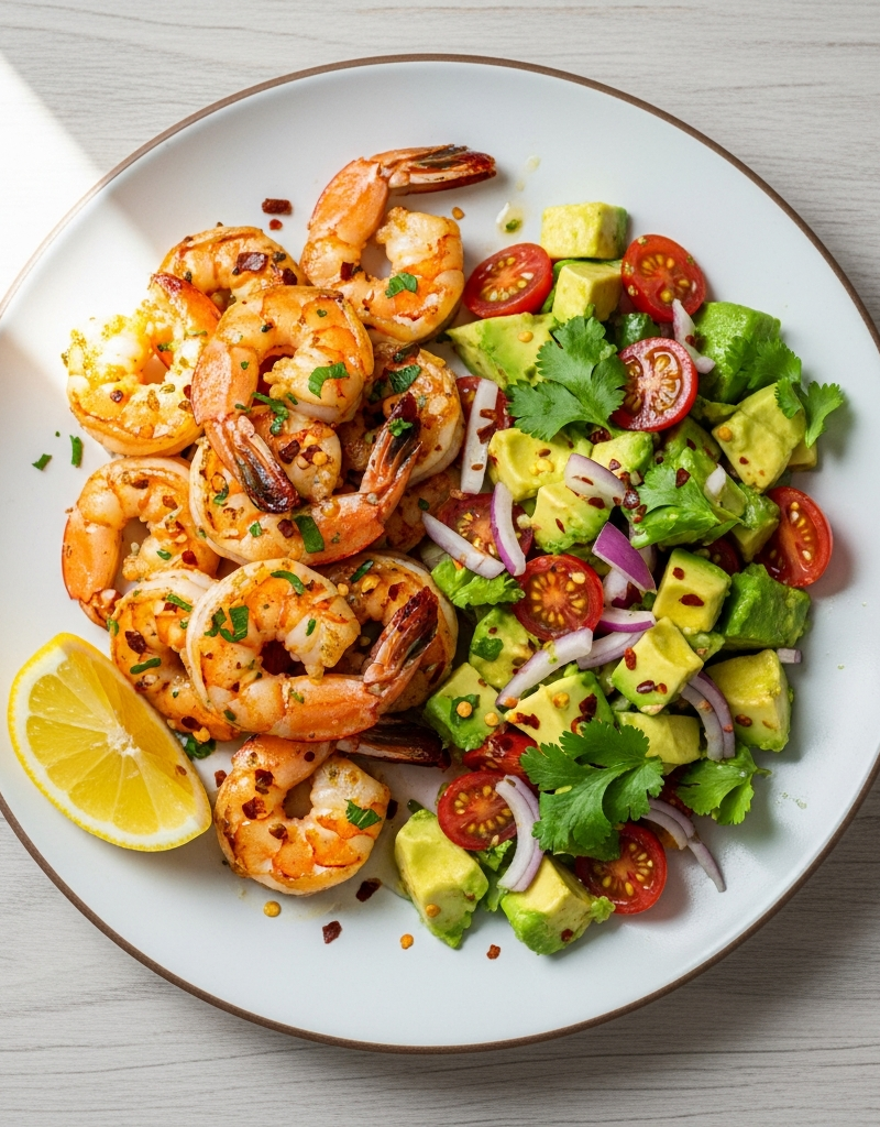 Garlic Butter Shrimp with Avocado Salad