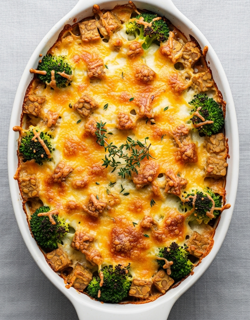 Cheesy Tempeh and Broccoli Gratin
