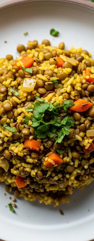 Spicy Green Lentil Rice Skillet