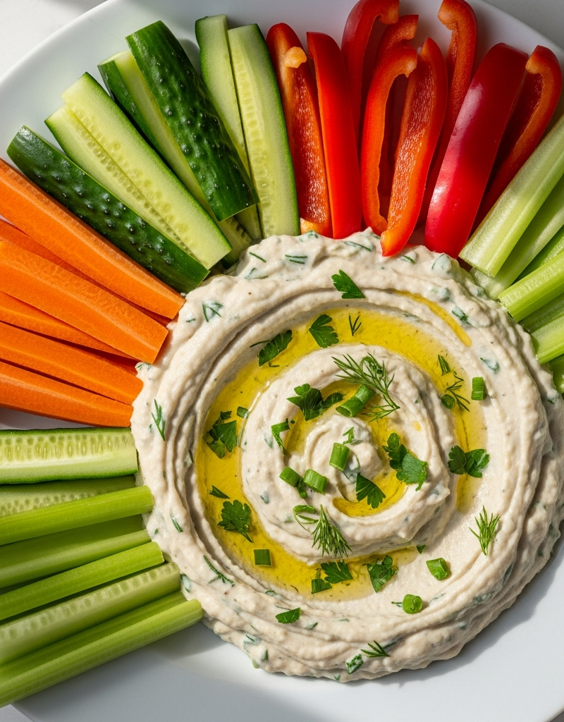 Creamy White Bean and Herb Dip with Veggie Sticks