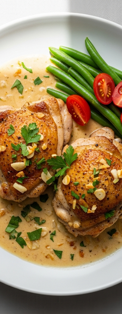 Keto Creamy Garlic Chicken Thighs