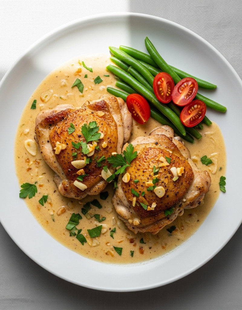 Keto Creamy Garlic Chicken Thighs