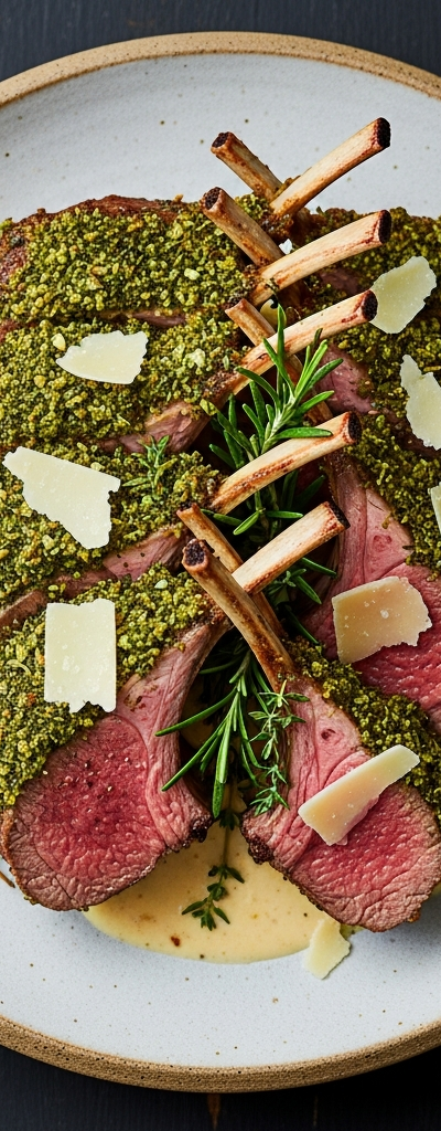 Herb-Crusted Rack of Lamb with Parmesan Cream Sauce