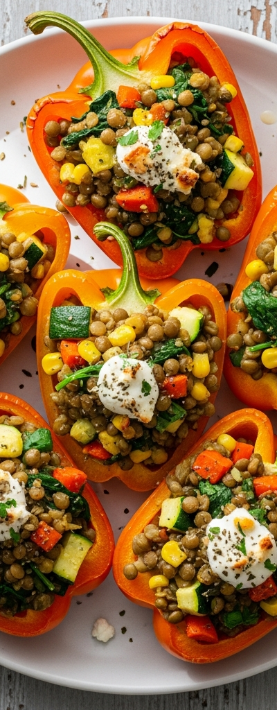 Green Lentil and Vegetable Stuffed Bell Peppers