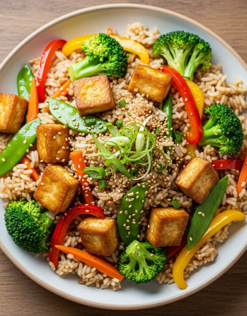 Vegetarian Stir-Fried Rice with Tofu
