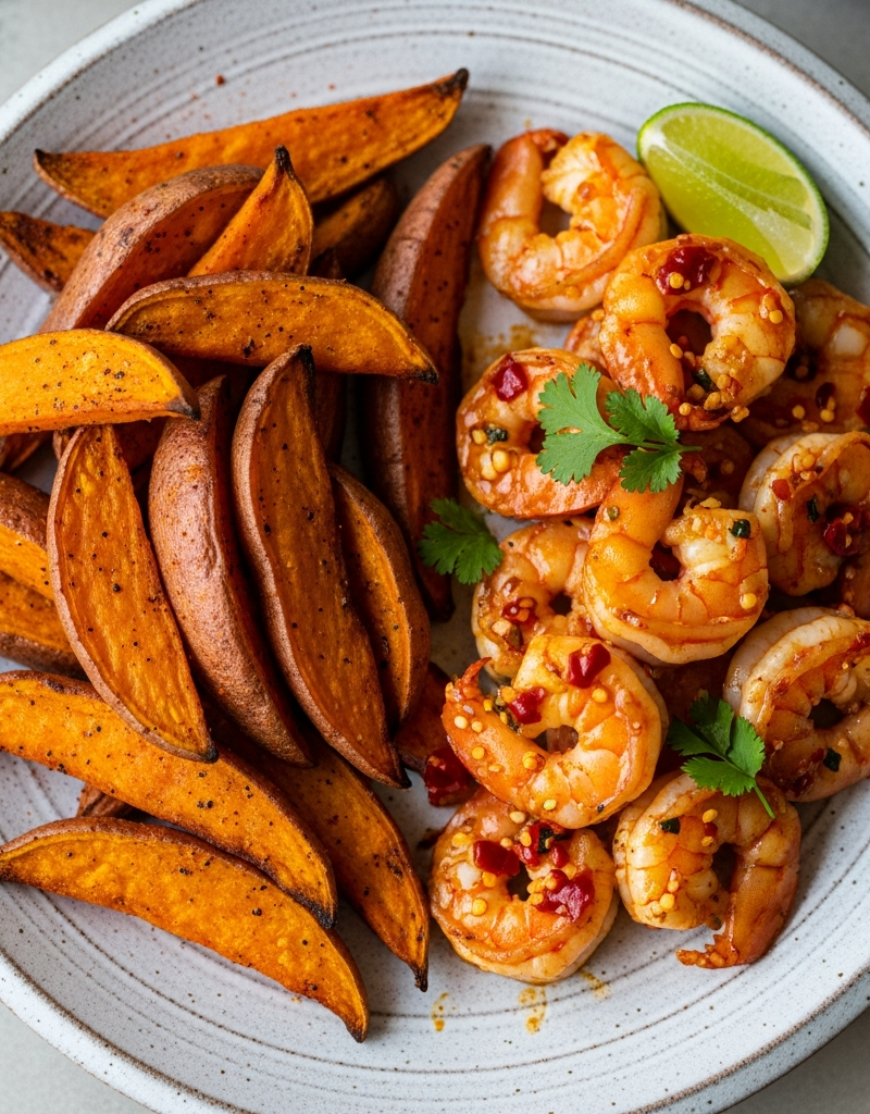 Spicy Shrimp and Sweet Potato Wedges