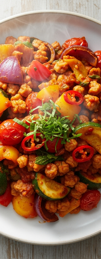 Spicy TVP Veggie Skillet