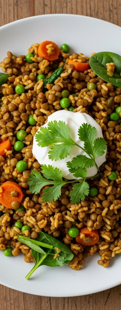 Curried Lentil and Brown Rice Skillet